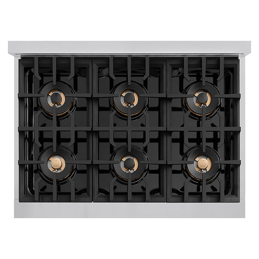 ZLINE Autograph Edition 36 in. Classic Gas Rangetop with 6 Burner DuoPro™ Cooktop in Stainless Steel and Champagne Bronze Accents (PCRTZ-36-CB)