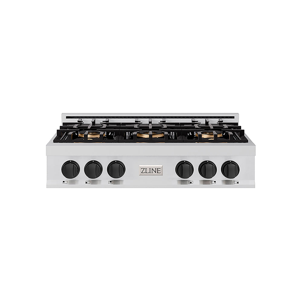 ZLINE Autograph Edition 36 in. Classic Gas Rangetop with 6 Burner DuoPro™ Cooktop in Stainless Steel and Matte Black Accents (PCRTZ-36-MB)