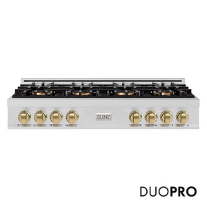 ZLINE Autograph Edition 48 in. Classic Gas Rangetop with 8 Burner DuoPro™ Cooktop in Stainless Steel and Champagne Bronze Accents (PCRTZ-48-CB)