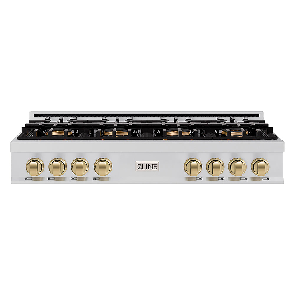 ZLINE Autograph Edition 48 in. Classic Gas Rangetop with 8 Burner DuoPro™ Cooktop in Stainless Steel and Champagne Bronze Accents (PCRTZ-48-CB)