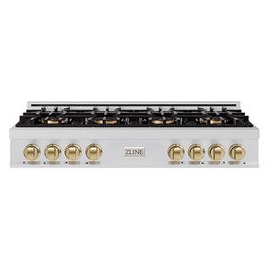 ZLINE Autograph Edition 48 in. Classic Gas Rangetop with 8 Burner DuoPro™ Cooktop in Stainless Steel and Champagne Bronze Accents (PCRTZ-48-CB)