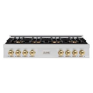 ZLINE Autograph Edition 48 in. Classic Gas Rangetop with 8 Burner DuoPro™ Cooktop in Stainless Steel and Polished Gold Accents (PCRTZ-48-G)