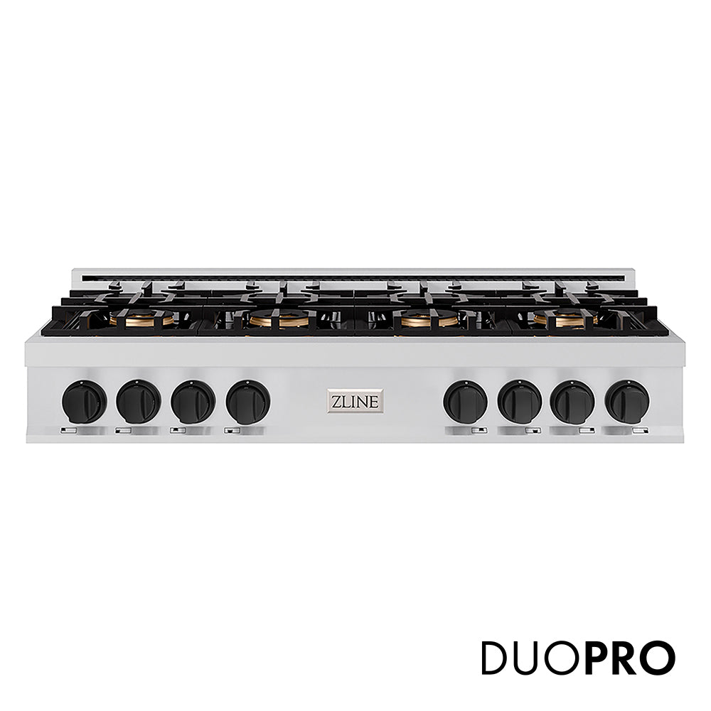 ZLINE Autograph Edition 48 in. Classic Gas Rangetop with 8 Burner DuoPro™ Cooktop in Stainless Steel and Matte Black Accents (PCRTZ-48-MB)