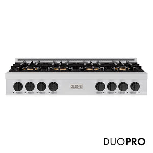 ZLINE Autograph Edition 48 in. Classic Gas Rangetop with 8 Burner DuoPro™ Cooktop in Stainless Steel and Matte Black Accents (PCRTZ-48-MB)