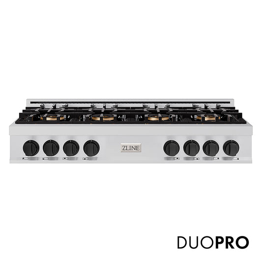 ZLINE Autograph Edition 48 in. Classic Gas Rangetop with 8 Burner DuoPro™ Cooktop in Stainless Steel and Matte Black Accents (PCRTZ-48-MB)