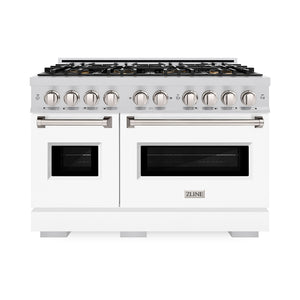 ZLINE 48 in. 6.7 cu. ft. Classic Gas Range with 8 Burner DuoPro™ Cooktop and Dual Ovens with White Matte Doors (PCGR-WM-48) front.