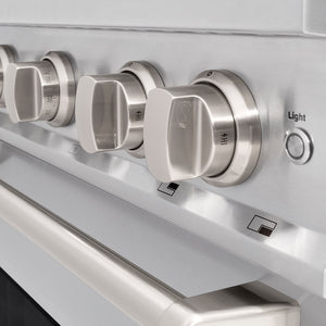 ZLINE 30 in. 4.2 cu. ft. Classic Gas Range with 4 Burner DuoPro™ Cooktop and Convection Gas Oven in Stainless Steel (PCGR30) cooktop and oven knobs.