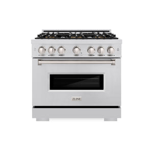 ZLINE 36 in. 5.2 cu. ft. Classic Gas Range with 6 Burner DuoPro™ Cooktop and Convection Gas Oven in Stainless Steel (PCGR36) front.
