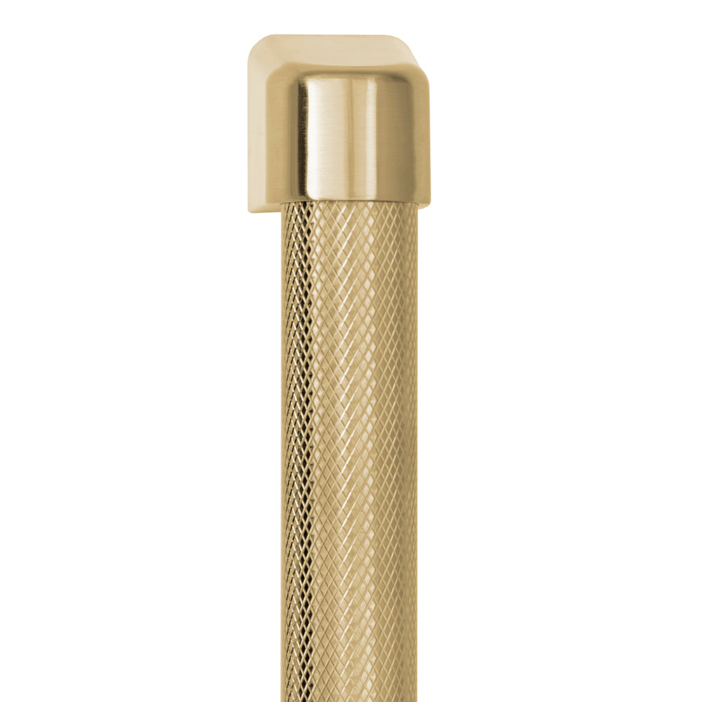 ZLINE Autograph Edition Column Refrigeration Helix Handle (Set of 1) in Champagne Bronze (RCHZ-K-CB) close-up, on white background, showing knurled detailing.