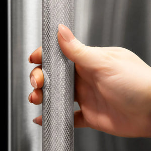 ZLINE Column Refrigeration Helix Handle (Set of 1) in Stainless Steel (RCHZ-K-ST) on appliance showing diamond knurled details.