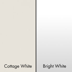 ZLINE Cottage White (left) and ZLINE Bright White Range Hood (right) Color Comparison.
