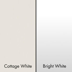 ZLINE Cottage White (left) and ZLINE Bright White Range Hood (right) Color Comparison.