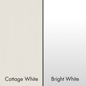 ZLINE Cottage White (left) and ZLINE Bright White Range Hood (right) Color Comparison.