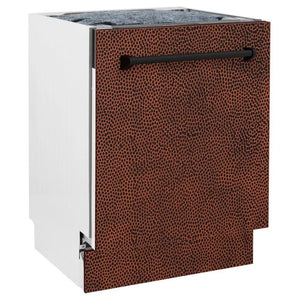 ZLINE 24" Tallac Series 3rd Rack Dishwasher with Hand-Hammered Copper Panel and Traditional Handle, 51dBa (DWV-HH-24) side, closed.
