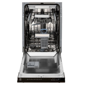 ZLINE 18 in. Tallac Series 3rd Rack Top Control Dishwasher with a Stainless Steel Tub with Oil-Rubbed Bronze Panel, 51dBa (DWV-ORB-18) front, open.
