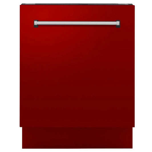 ZLINE 24 in. Tallac Series 3rd Rack Dishwasher with Red Gloss Panel and Traditional Handle, 51dBa (DWV-RG-24) main image.