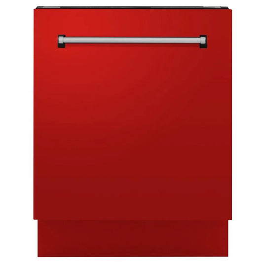 ZLINE 24 in. Tallac Series 3rd Rack Dishwasher with Red Matte Panel and Traditional Handle, 51dBa (DWV-RM-24) main image.