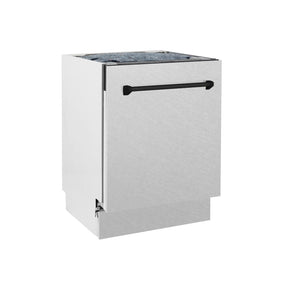 ZLINE Autograph Edition 24 in. Tallac Series 3rd Rack Top Control Built-In Tall Tub Dishwasher with Satin Stainless Steel Panel and Matte Black Handle, 51dBa (DWVZ-SN-24-MB) dimensional diagram.