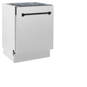 ZLINE Autograph Edition 24 in. Tallac Series 3rd Rack Top Control Built-In Tall Tub Dishwasher with Satin Stainless Steel Panel and Matte Black Handle, 51dBa (DWVZ-SN-24-MB) side.