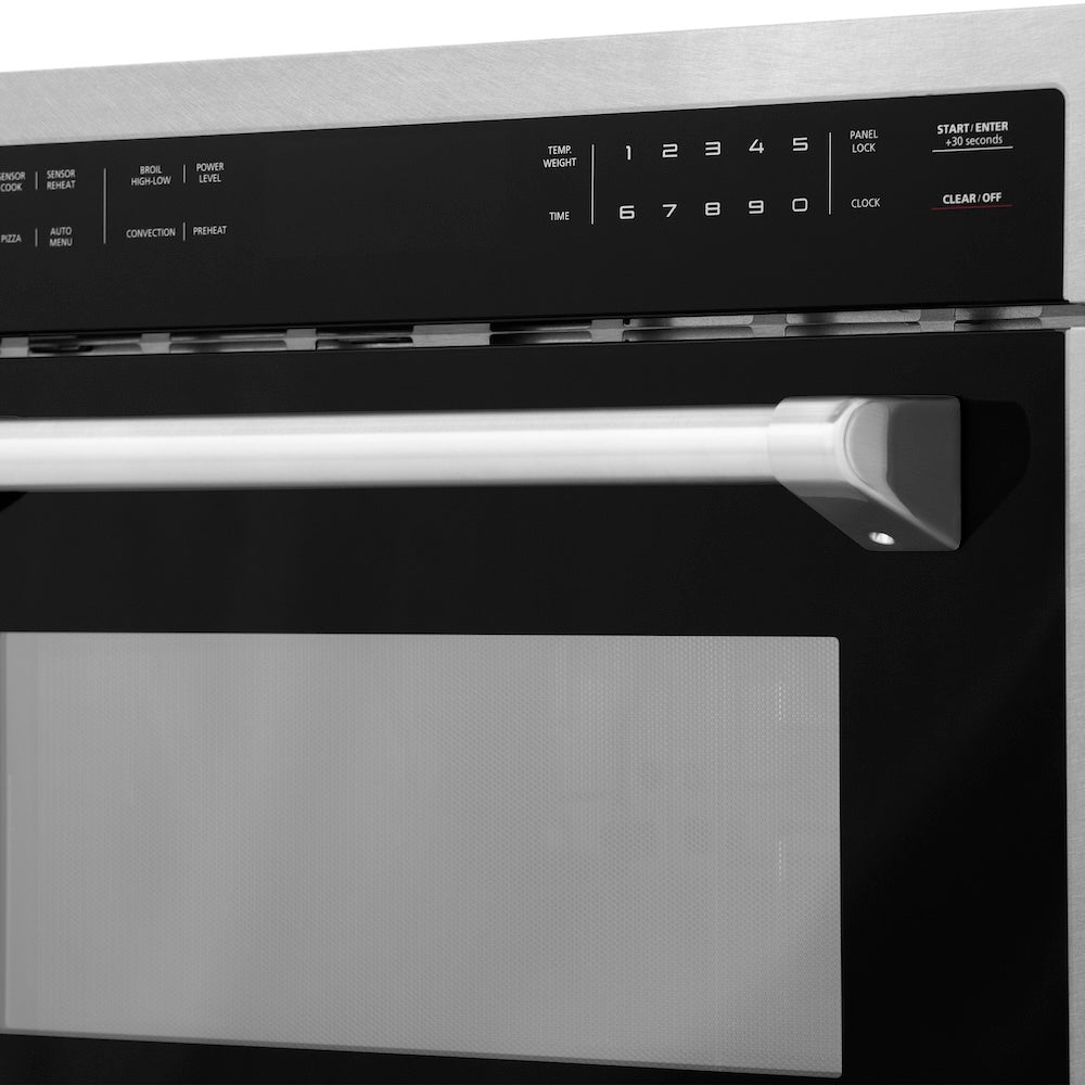 ZLINE 24 in. Built-in Convection Microwave Oven in Fingerprint Resistant Stainless Steel (MWO-24-SS) close-up, handle and buttons.