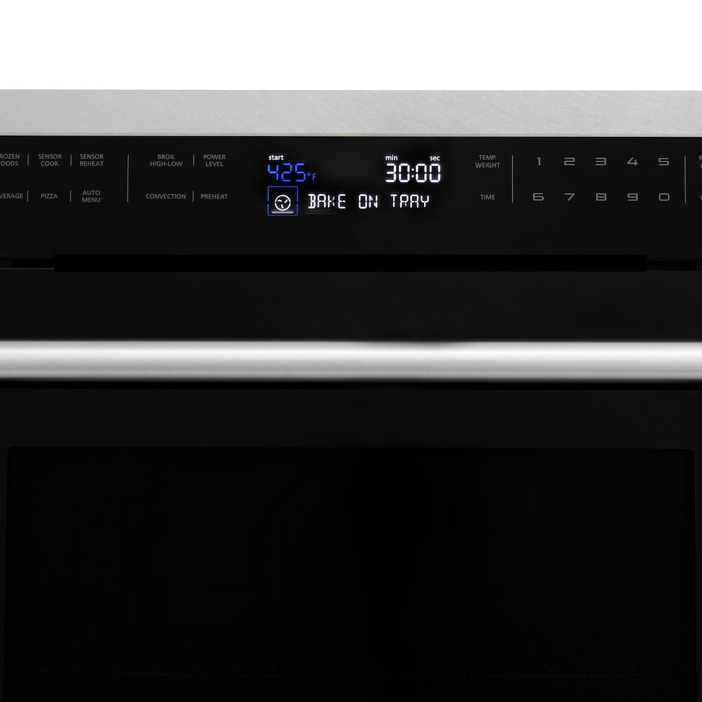 ZLINE 24 in. Built-in Convection Microwave Oven in Fingerprint Resistant Stainless Steel (MWO-24-SS) close-up, display.