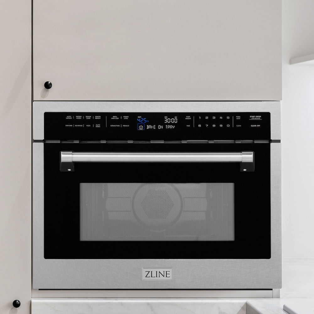 ZLINE 24 in. Built-in Convection Microwave Oven in Fingerprint Resistant Stainless Steel (MWO-24-SS) in a luxury kitchen.