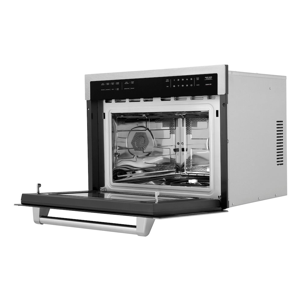 ZLINE 24 in. Built-in Convection Microwave Oven in Fingerprint Resistant Stainless Steel (MWO-24-SS) side, open.