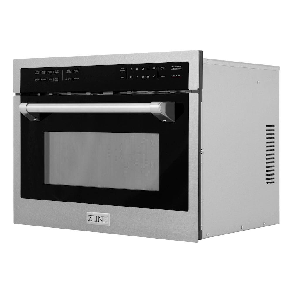 ZLINE 24 in. Built-in Convection Microwave Oven in Fingerprint Resistant Stainless Steel (MWO-24-SS) side, closed.