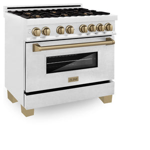 ZLINE Autograph Edition 36 in. 4.6 cu. ft. Legacy Dual Fuel Range with 6 Burner Gas Cooktop and Electric Convection Oven in Satin Stainless Steel and Champagne Bronze Accents (RASZ-SN-36-CB)