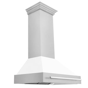 ZLINE 36 in. Satin Stainless Steel Wall Mount Range Hood with White Matte Shell and Stainless Steel Handle (8654SNX-WM-36)