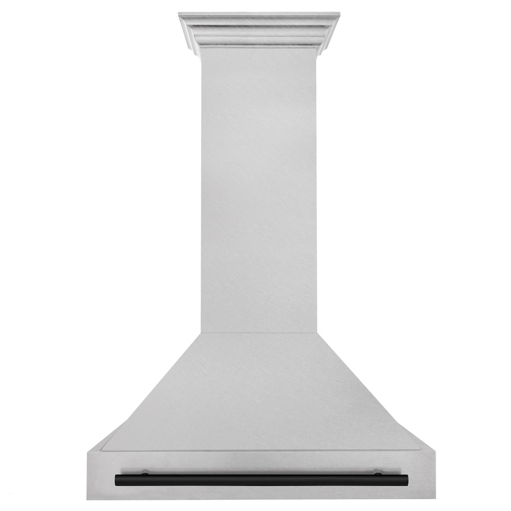 ZLINE Autograph Edition 36 in. Satin Stainless Steel Wall Mount Range Hood with Matte Black Handle (8654SNZ-36-MB)