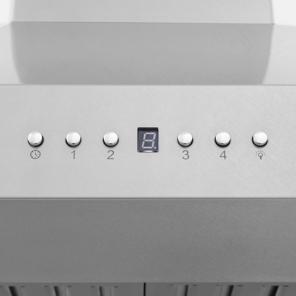 ZLINE 48 in. Ducted Wall Mount Range Hood in Satin Stainless Steel (8KF2S-48) buttons.