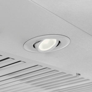 ZLINE 48 in. Ducted Wall Mount Range Hood in Satin Stainless Steel (8KF2S-48) built-in lighting.