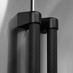ZLINE Autograph Edition 36 in. Freestanding French Door Refrigerator Helix Handles (Set of 4) in Matte Black (RFMHZ-36-K-MB) on appliance showing diamond knurled details.