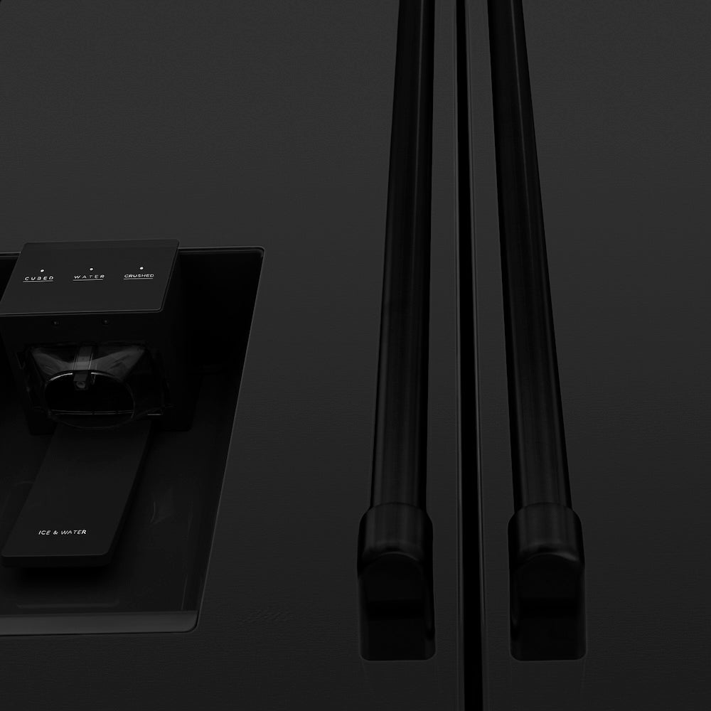 ZLINE 36 in. 21.6 cu. ft. Counter-Depth French Door Refrigerator with Water and Ice Dispenser in Fingerprint-Resistant Black Stainless Steel (RFM-W-36-BS)