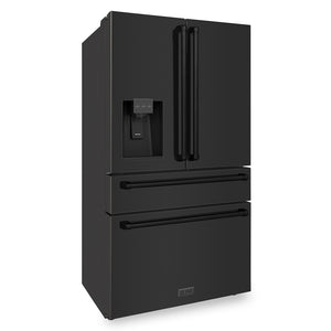 ZLINE 36 in. 21.6 cu. ft. Counter-Depth French Door Refrigerator with Water and Ice Dispenser in Fingerprint-Resistant Black Stainless Steel (RFM-W-36-BS)