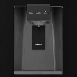 ZLINE Autograph Edition 36 in. 21.6 cu. ft. Counter-Depth French Door Refrigerator with Water and Ice Dispenser in Fingerprint-Resistant Black Stainless Steel with Polished Gold Traditional Handles (RFMZ-W-36-BS-G)