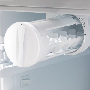 ZLINE 36 in. 22.5 cu. ft. Counter-Depth French Door Refrigerator with Ice Maker in Fingerprint-Resistant Stainless Steel (RFM-36) internal ice maker with ice cubes inside.