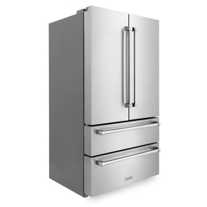 ZLINE 36 in. 22.5 cu. ft. Counter-Depth French Door Refrigerator with Ice Maker in Fingerprint-Resistant Stainless Steel (RFM-36) side, closed.