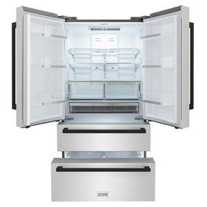 ZLINE Autograph Edition 36 in. 22.5 cu. ft. Counter-Depth French Door Refrigerator with Ice Maker in Fingerprint-Resistant Stainless Steel with Matte Black Modern Handles (RFMZ-36-FMB)