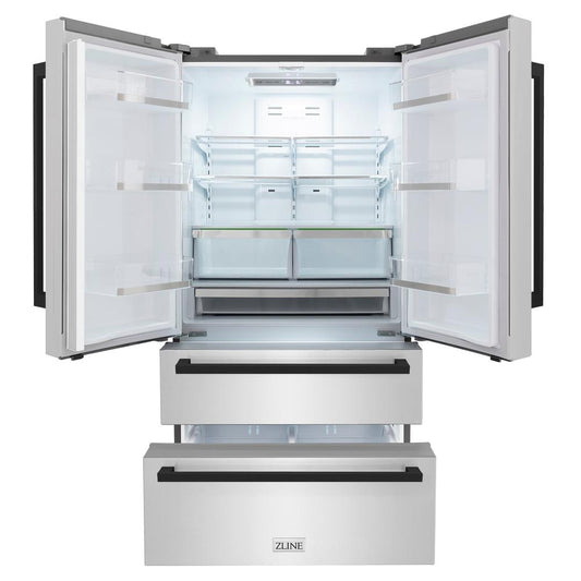 ZLINE Autograph Edition 36 in. 22.5 cu. ft. Counter-Depth French Door Refrigerator with Ice Maker in Fingerprint-Resistant Stainless Steel with Matte Black Modern Handles (RFMZ-36-FMB)