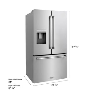 ZLINE 36 in. 28.9 cu. ft. Standard-Depth French Door External Water Dispenser Refrigerator with Dual Ice Maker in Fingerprint-Resistant Stainless Steel (RSM-W-36)