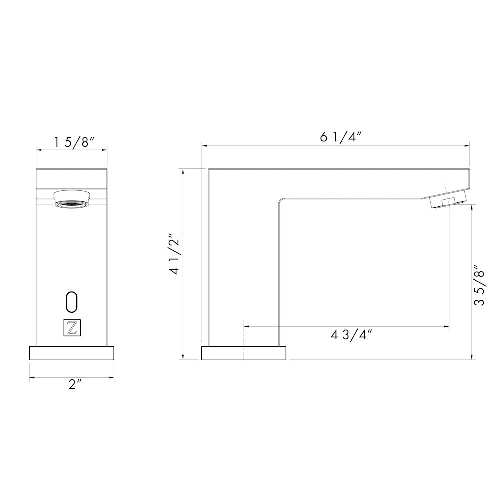 ZLINE Bliss Touchless Bath Faucet in Gun Metal (BLS-BFS-GM) dimensional diagram.