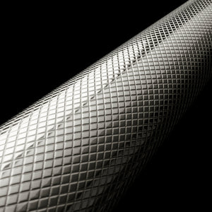 ZLINE Autograph Edition 36 in. Built-In Refrigerator Helix Handles (Set of 3) in Polished Nickel (RBIVHZ-K-PN-36) Polished Nickel Helix handle close-up showing knurled diamond texture on a black background.