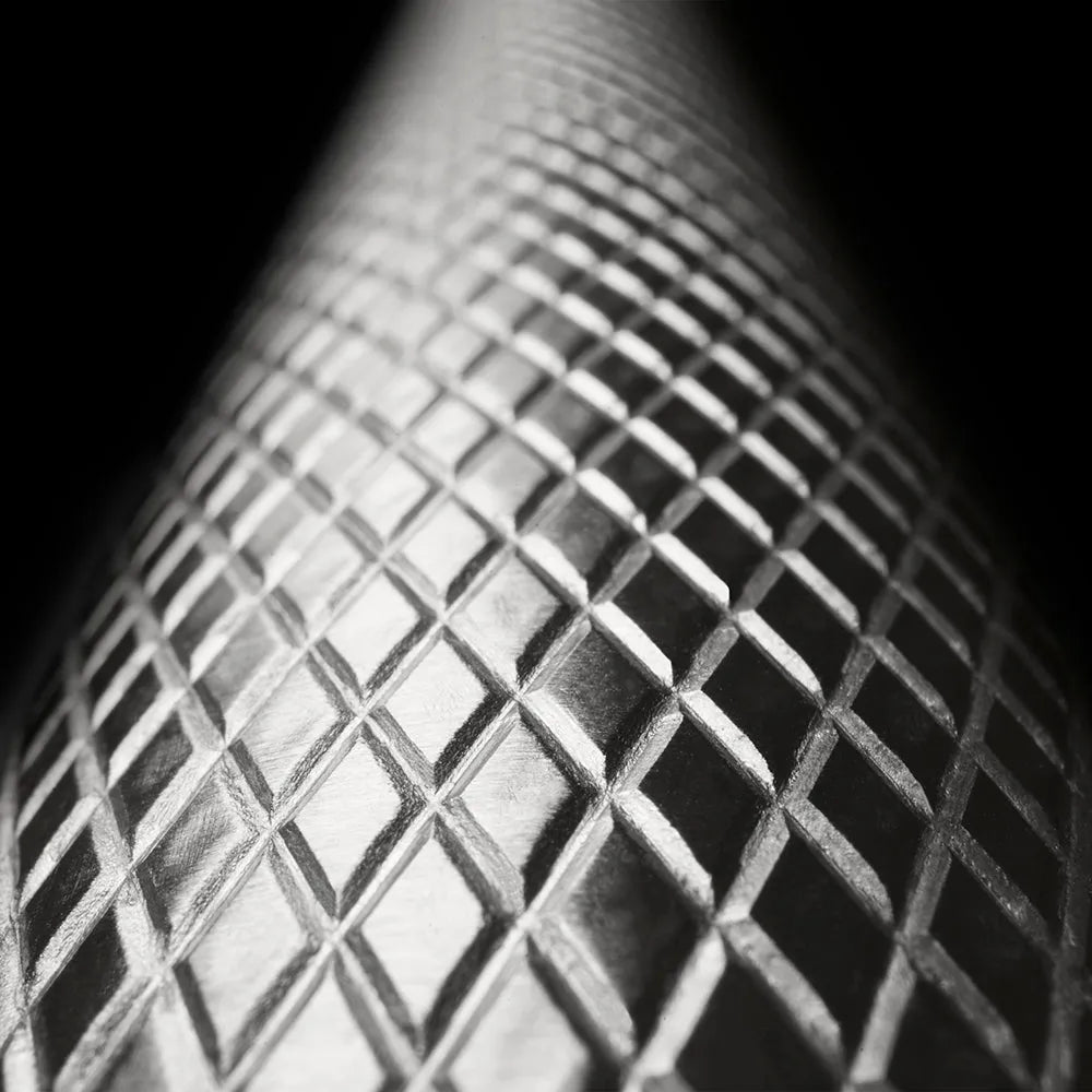 ZLINE 30 in. Wall Oven Helix Handle (Set of 1) in Stainless Steel (AWHZ-30-K-ST) close-up, Stainless Steel Helix handle showing knurled diamond texture.