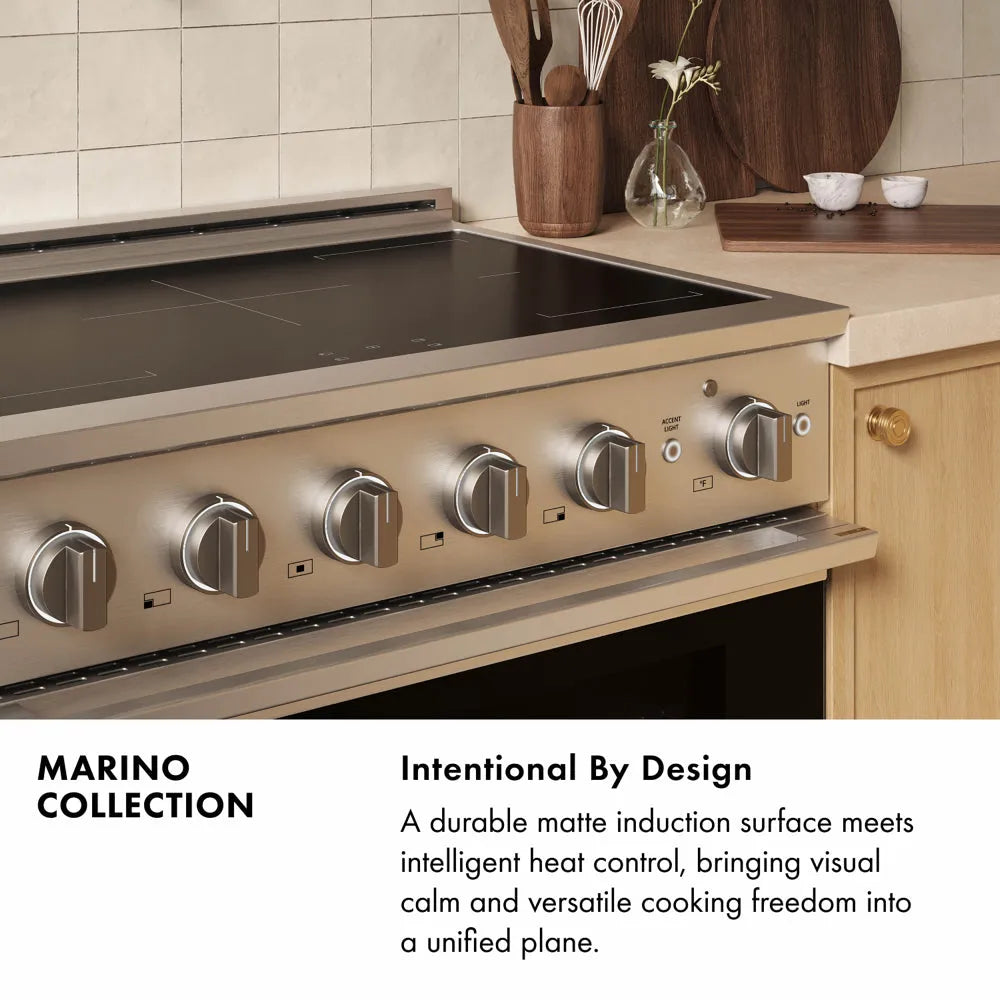 ZLINE Autograph Edition 24 in. 3.2 cu. ft. Marino Induction Range with 3 Element Cooktop and Electric Convection Oven in Stainless Steel with White Matte Door and Matte Black Accents (MINRZ-WM-24-MB)