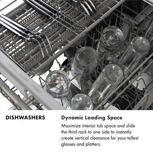 ZLINE Autograph Edition 24 in. Monument Series 3rd Rack Dishwasher with Auto Door Open Drying, 44dBa, Black Stainless Steel Panel with Champagne Bronze Handle (DWMTZ-BS-24-CB)