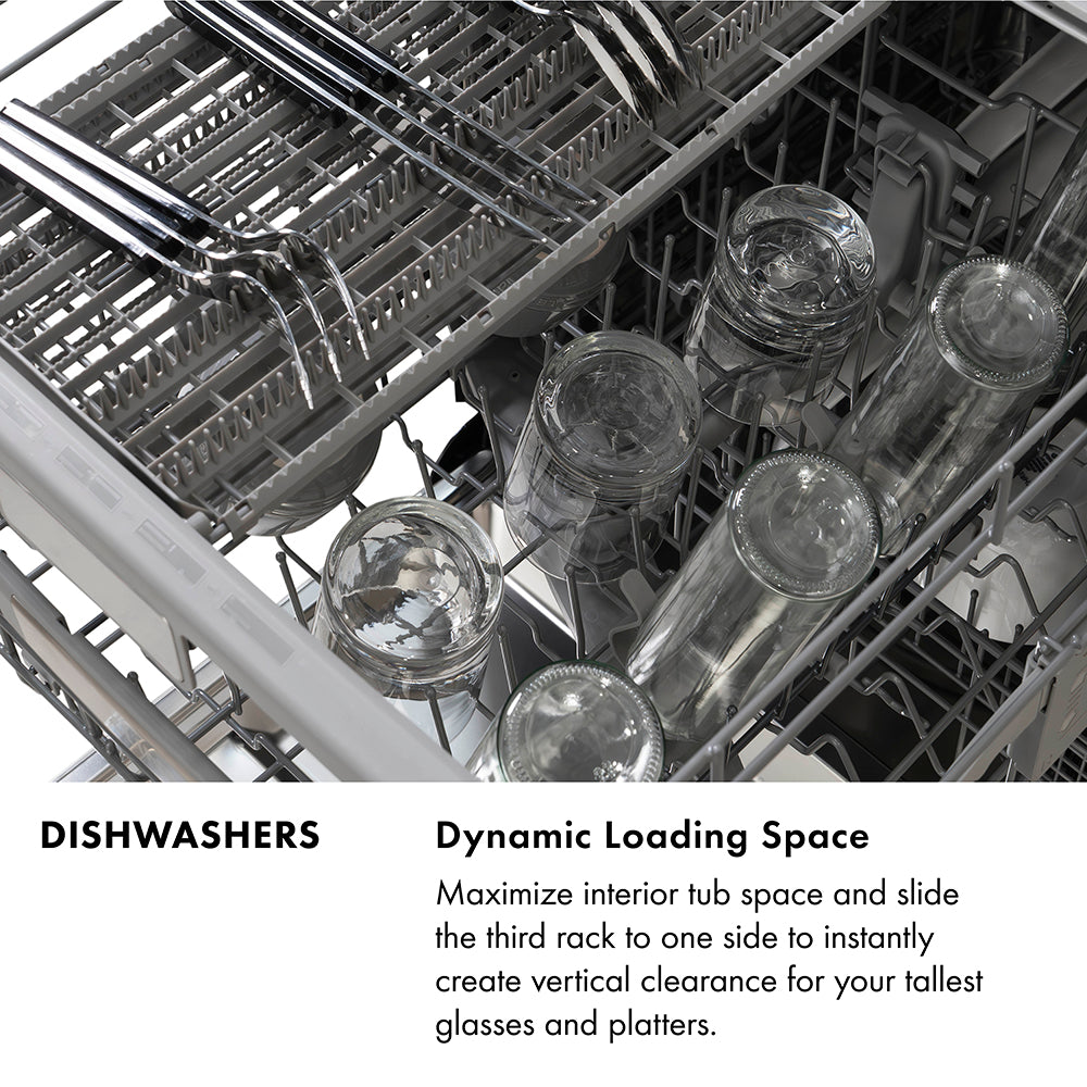 ZLINE Autograph Edition 24 in. Monument Series 3rd Rack Dishwasher with Auto Door Open Drying, 44dBa, Stainless Steel Panel with Champagne Bronze Handle (DWMTZ-304-24-CB)