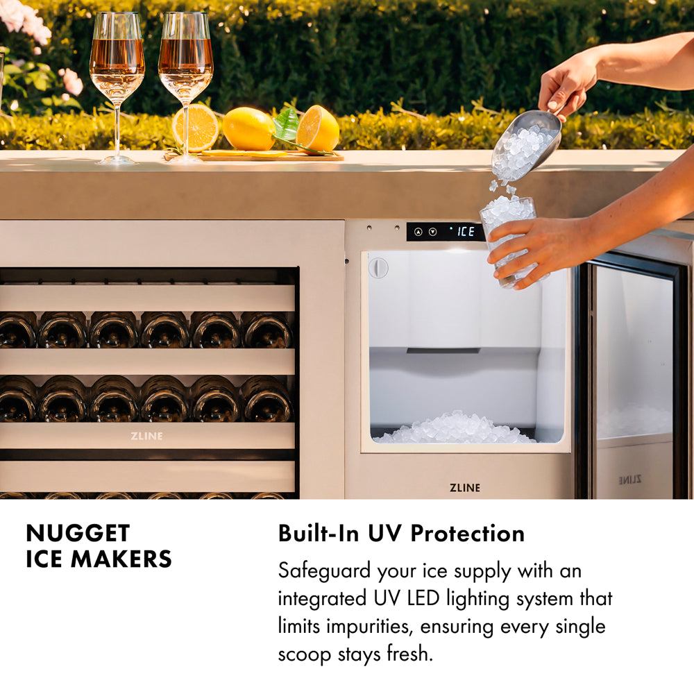 ZLINE Autograph Edition 15 in. Touchstone Nugget Ice Maker with Drain Pump and Panel-Ready Door with Matte Black Handle (INGDPZ-15-MB)