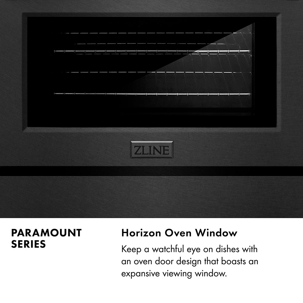 Paramount Series Infographic. Horizon Oven Window. Text: Keep a watchful eye on dishes with an oven door design that boasts an expansive viewing window.